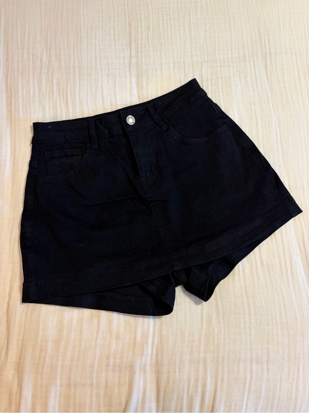High-Rise Black Denim Skort Shorts